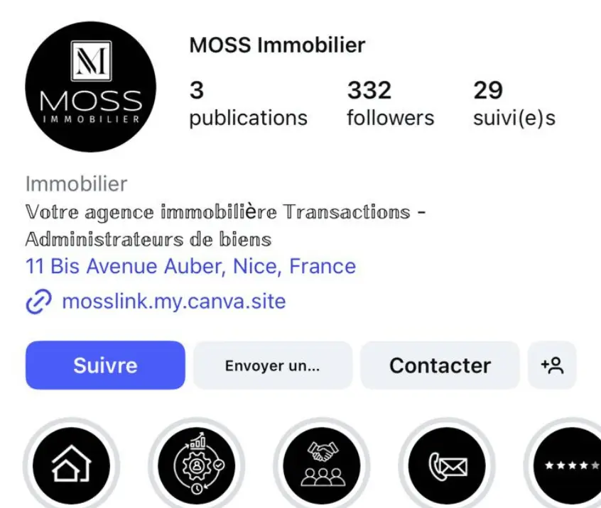 Profil Instagram Moss Immobilier
